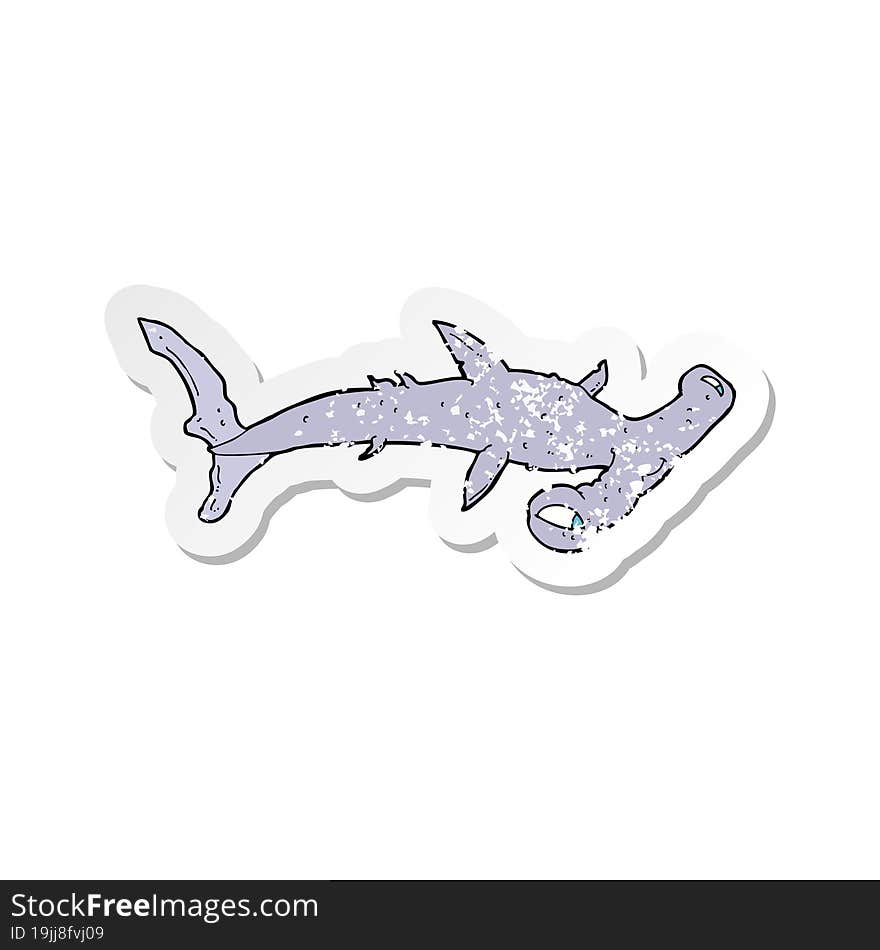 retro distressed sticker of a cartoon hammerhead shark