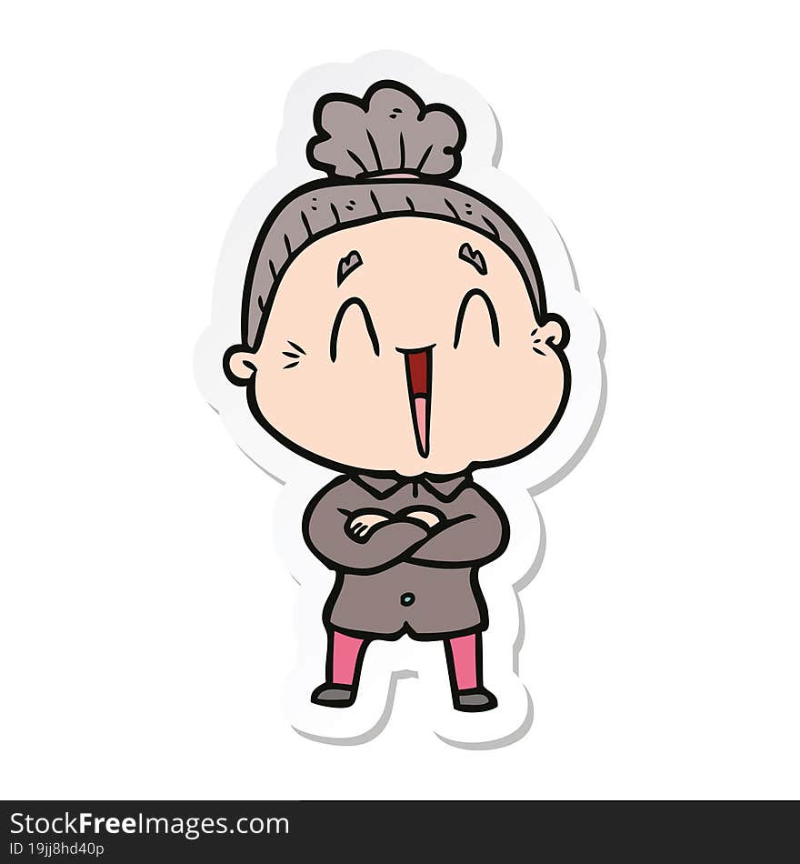 Sticker Of A Cartoon Happy Old Lady