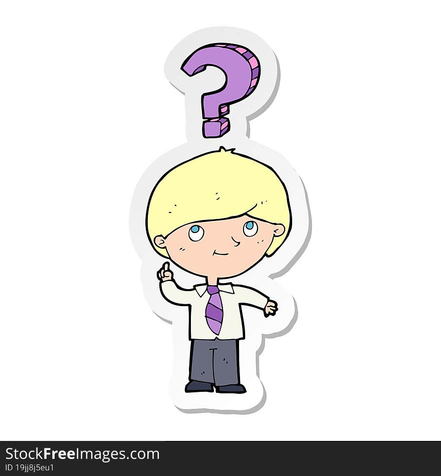 sticker of a cartoon school boy with question