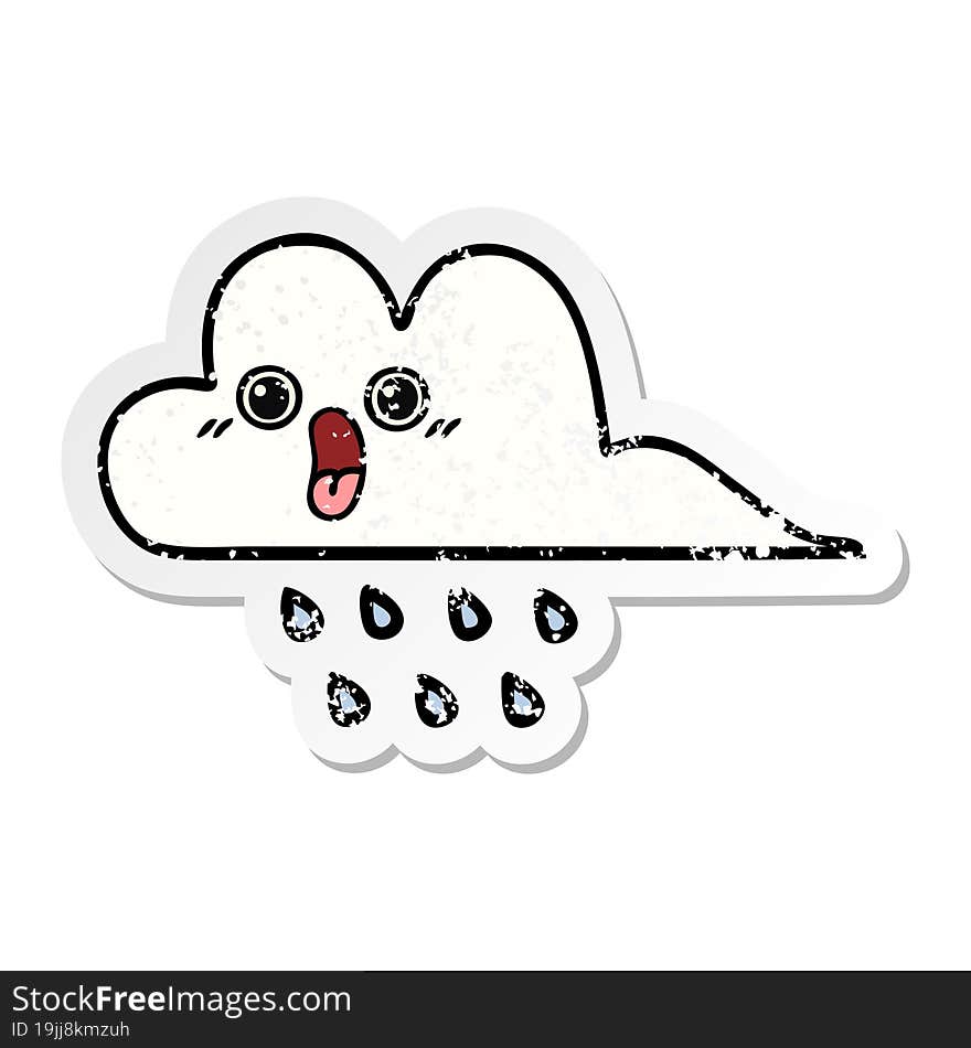 distressed sticker of a cute cartoon rain cloud