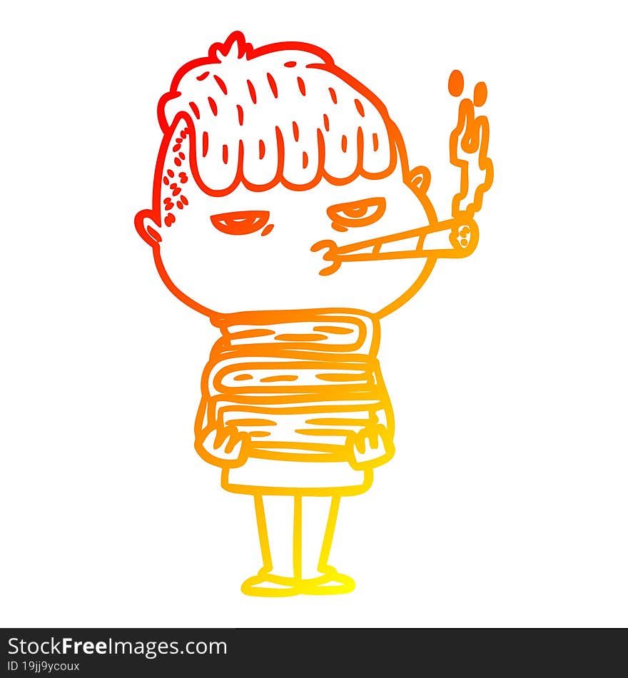 warm gradient line drawing cartoon man smoking