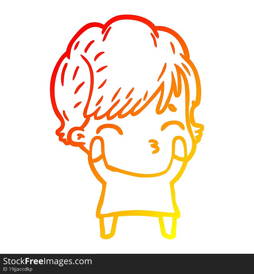 warm gradient line drawing of a cartoon woman thinking