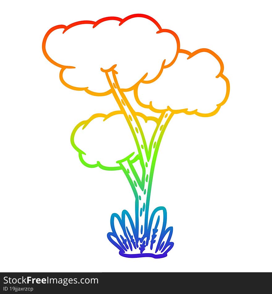 Rainbow Gradient Line Drawing Cartoon Tree