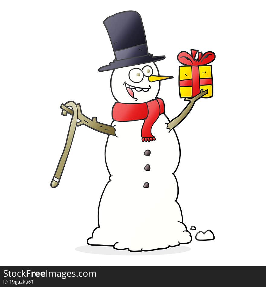 cartoon snowman holding present