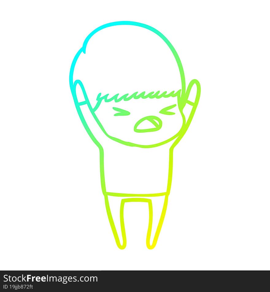 cold gradient line drawing cartoon stressed man