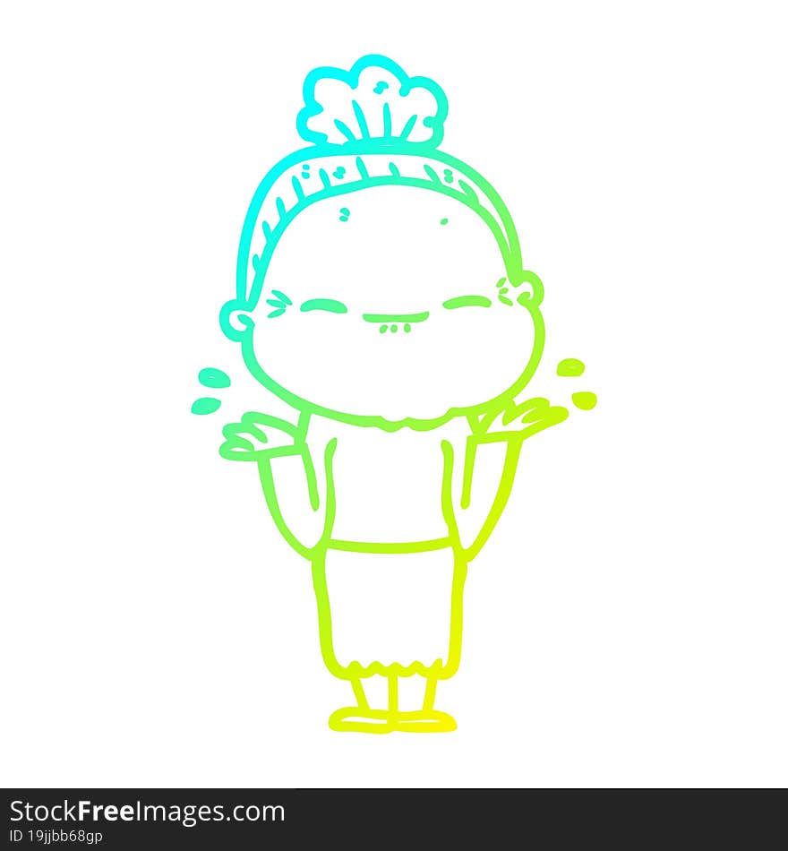 cold gradient line drawing cartoon peaceful old woman