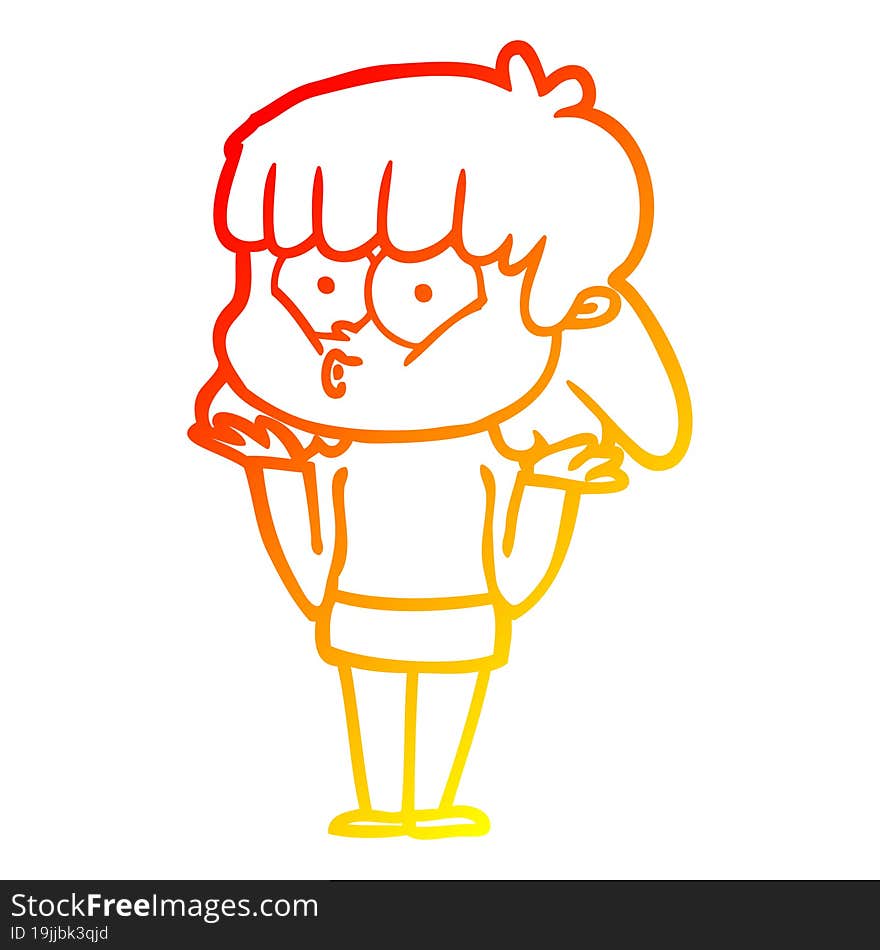 warm gradient line drawing cartoon whistling girl