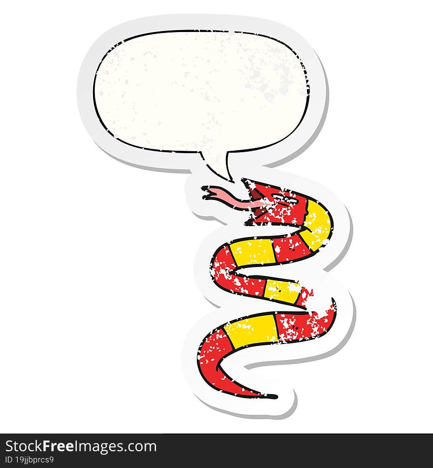 Hissing Cartoon Snake And Speech Bubble Distressed Sticker