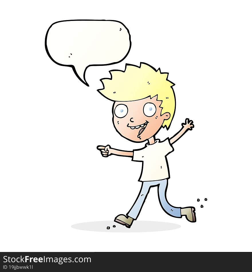 cartoon crazy excited boy with speech bubble