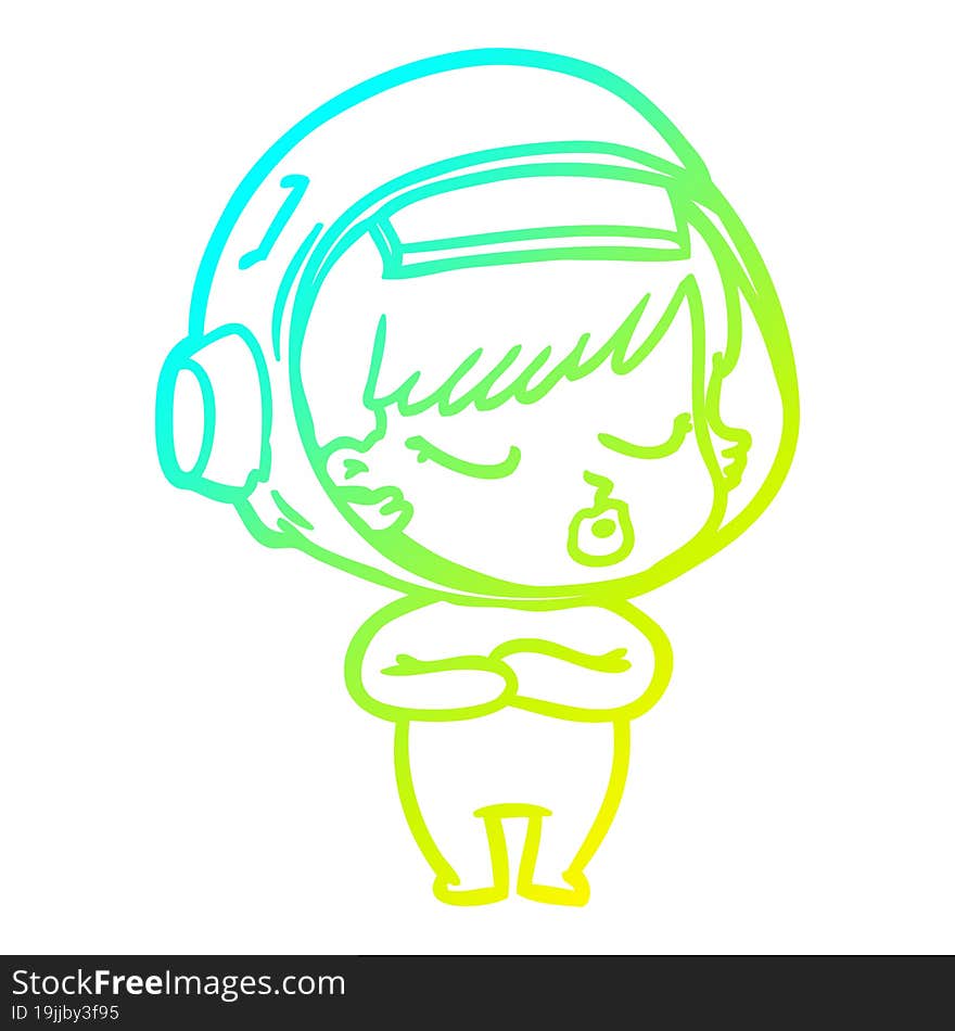 cold gradient line drawing cartoon pretty astronaut girl