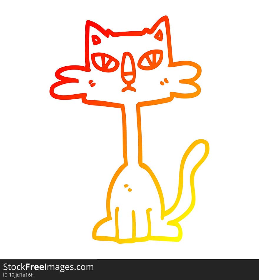 warm gradient line drawing of a cartoon funny cat