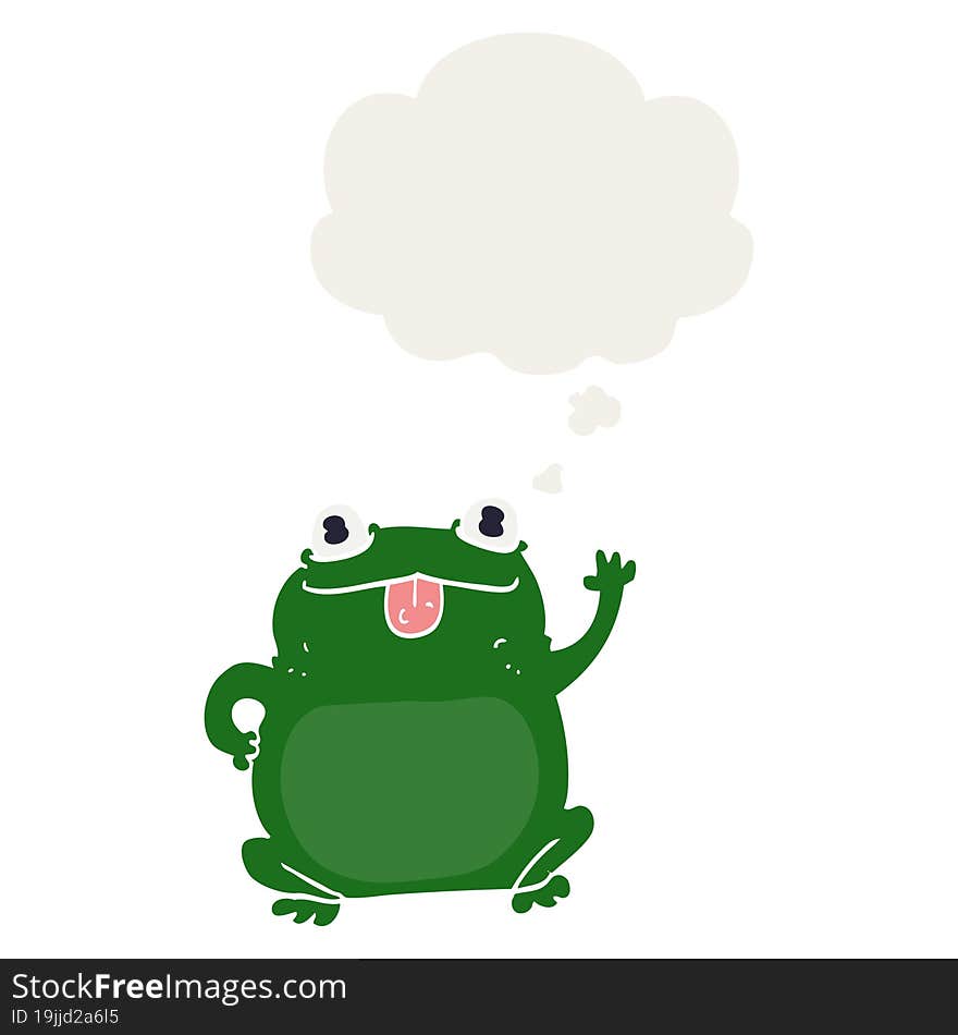 cartoon frog and thought bubble in retro style