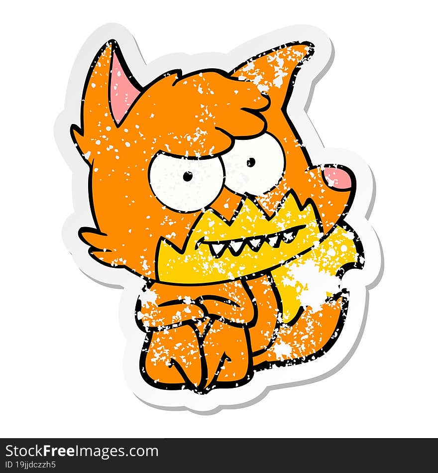 Distressed Sticker Of A Cartoon Grinning Fox Sitting