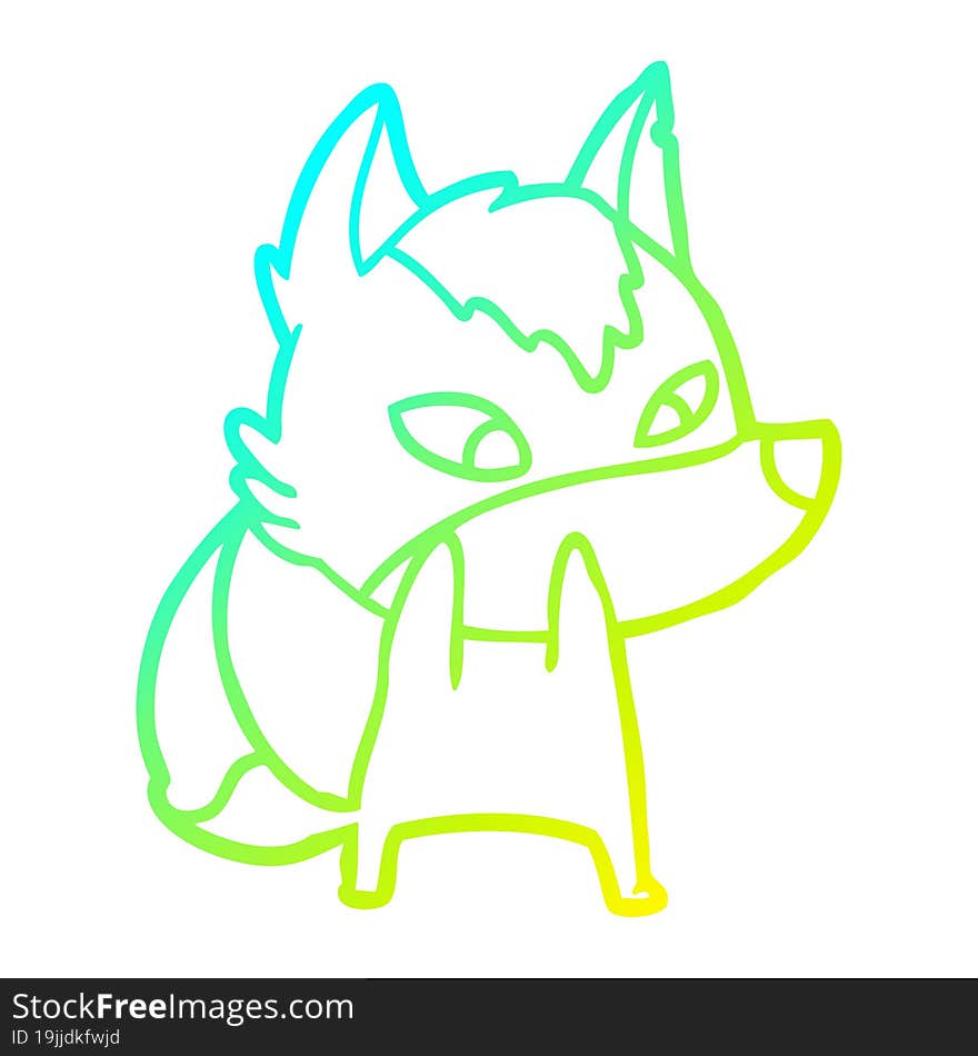 Cold Gradient Line Drawing Shy Cartoon Wolf