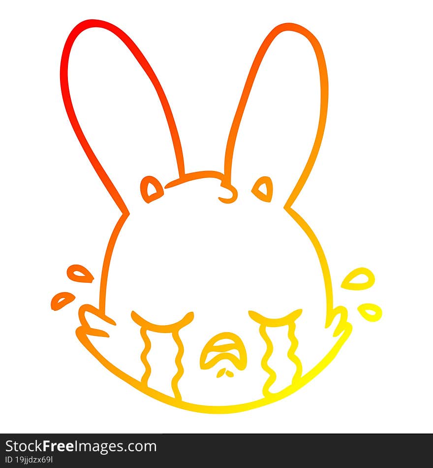 warm gradient line drawing of a cartoon crying bunny face