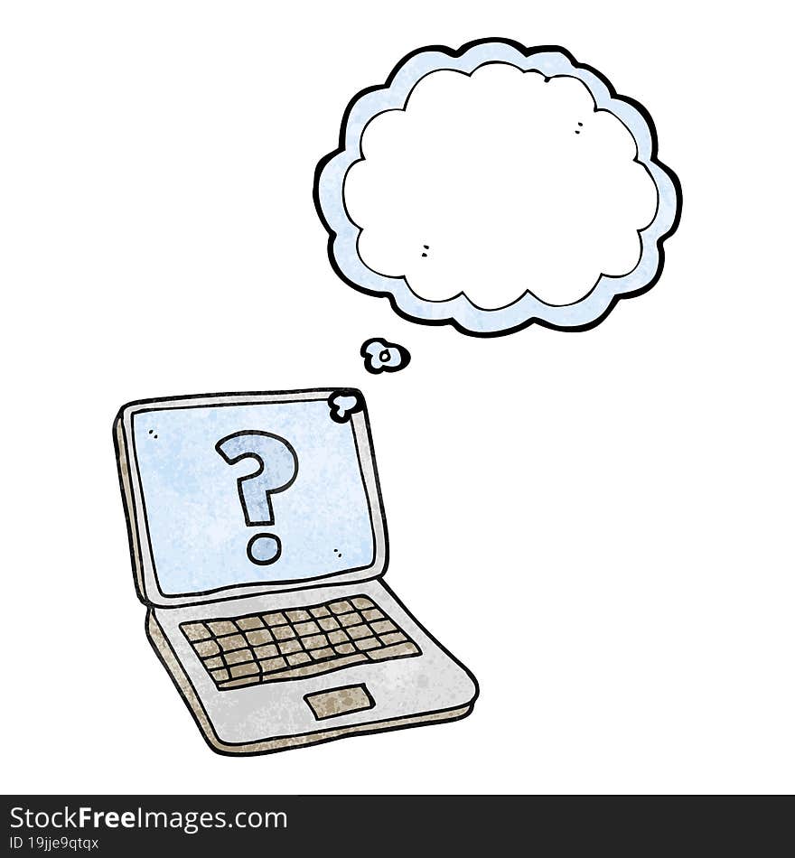 Thought Bubble Textured Cartoon Laptop Computer With Question Mark