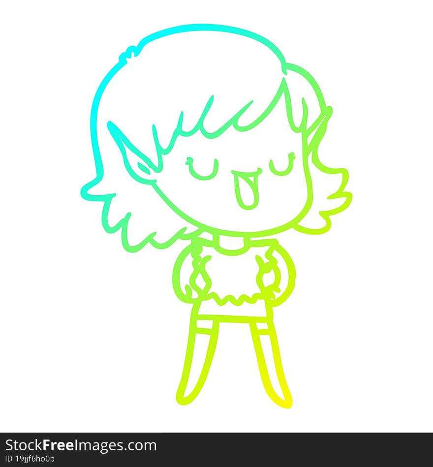 cold gradient line drawing of a cartoon elf girl