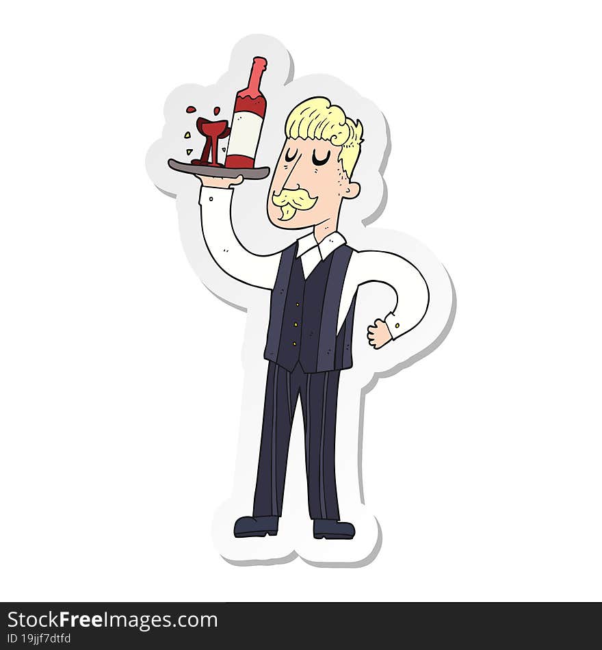 Sticker Of A Cartoon Waiter