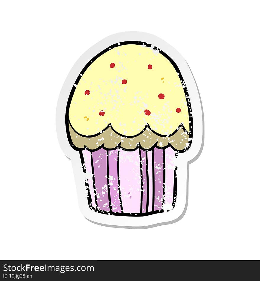 Distressed Sticker Of A Cartoon Cupcake