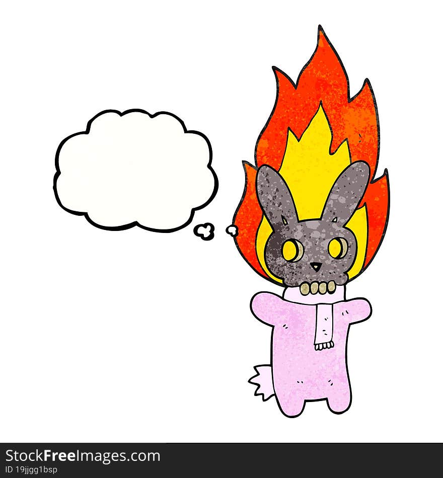 thought bubble textured cartoon flaming skull rabbit