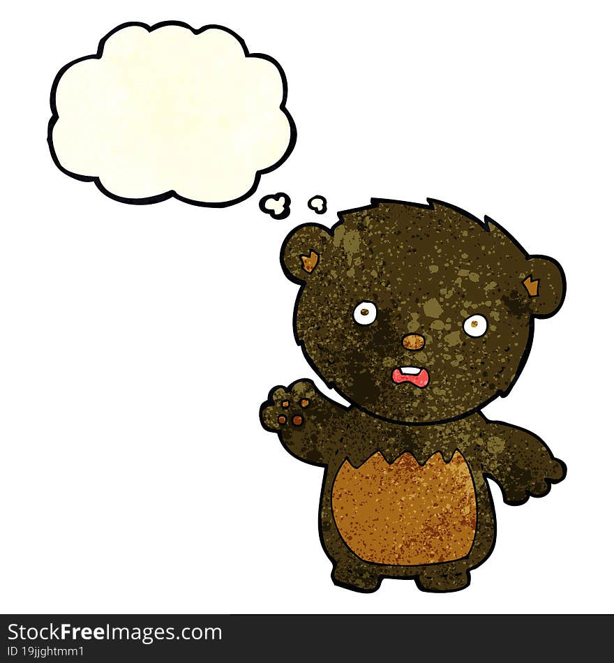 cartoon worried black bear with thought bubble