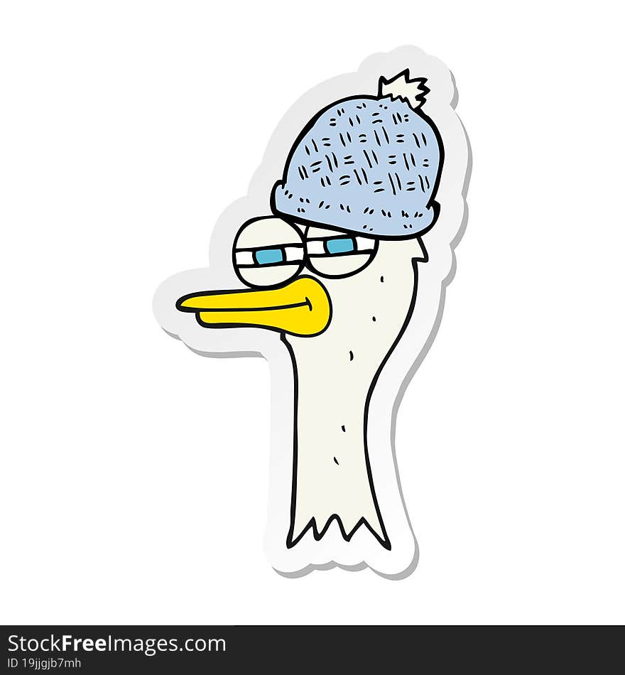 Sticker Of A Cartoon Bird Wearing Hat