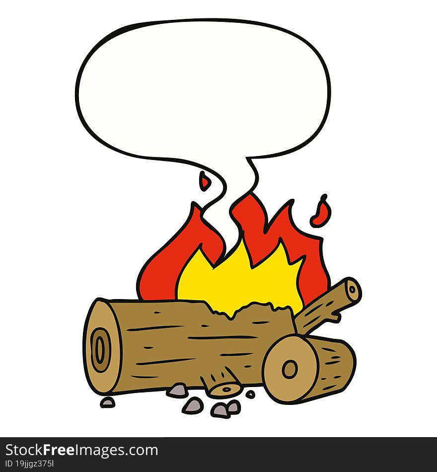 cartoon camp fire with speech bubble. cartoon camp fire with speech bubble