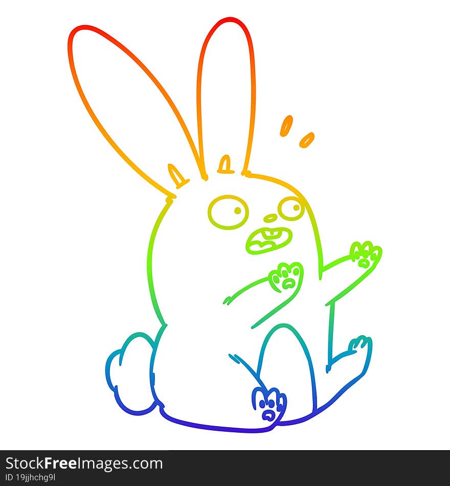 rainbow gradient line drawing of a cartoon startled rabbit