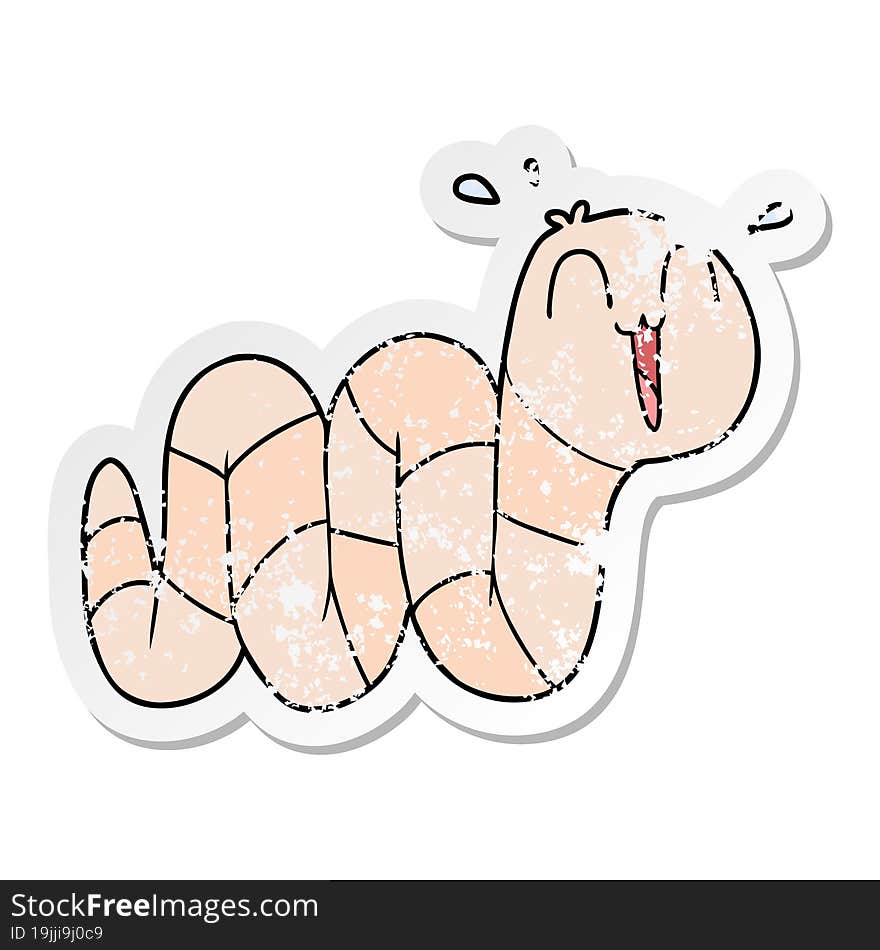 distressed sticker of a cartoon nervous worm