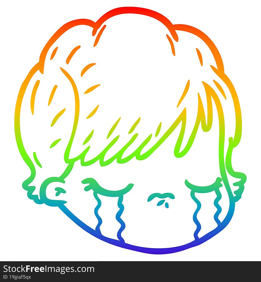 rainbow gradient line drawing cartoon female face crying