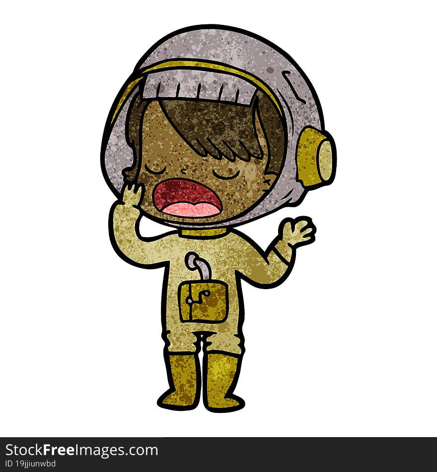 cartoon astronaut girl yawning. cartoon astronaut girl yawning