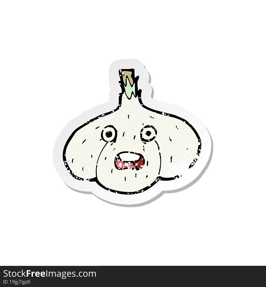 retro distressed sticker of a cartoon garlic