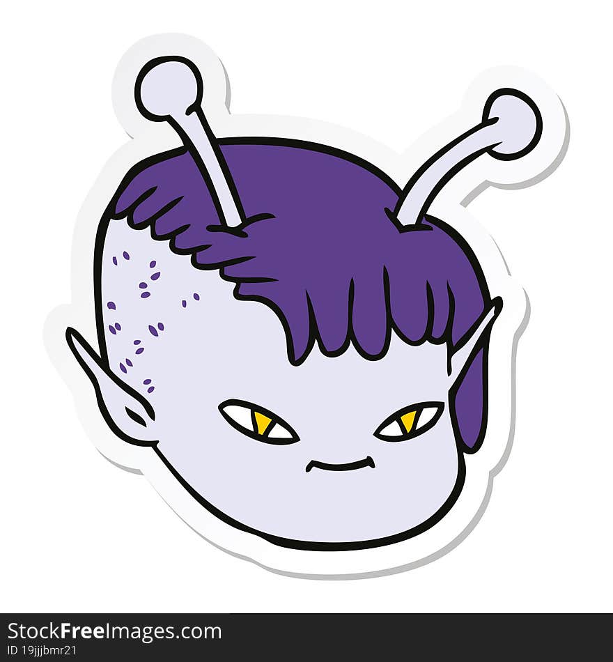 sticker of a cartoon alien space girl face