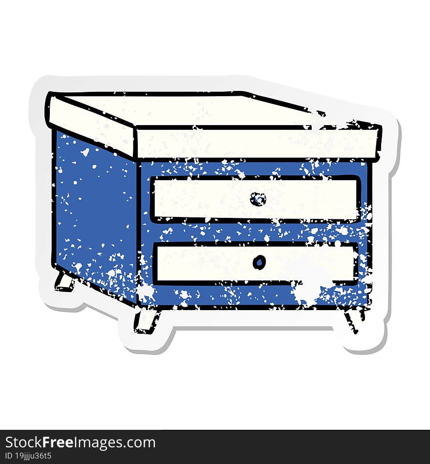 Distressed Sticker Cartoon Doodle Of A Bedside Table