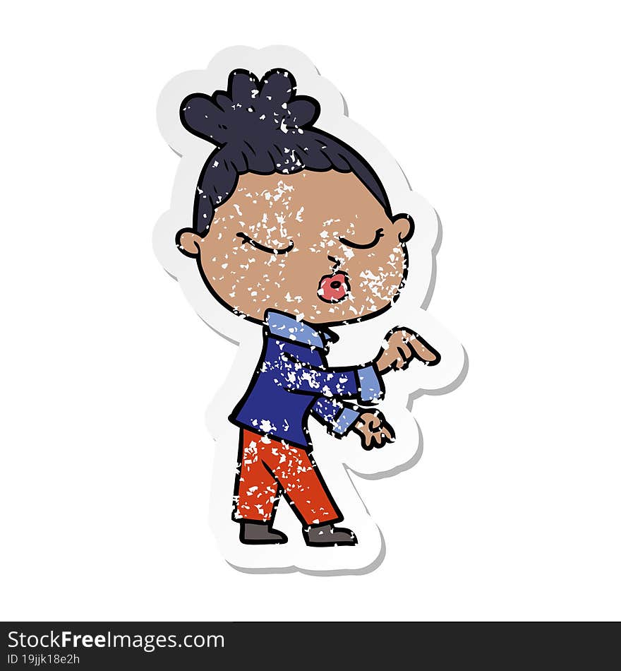 Distressed Sticker Of A Cartoon Calm Woman