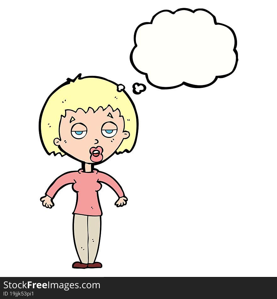 Cartoon Woman Shrugging Shoulders With Thought Bubble