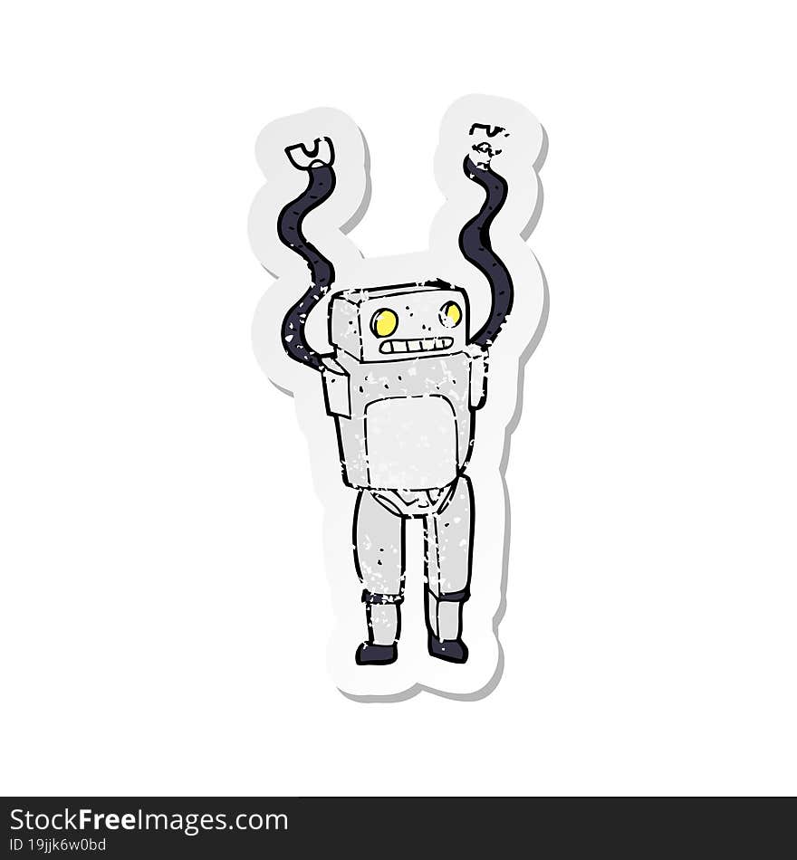 retro distressed sticker of a cartoon funny robot