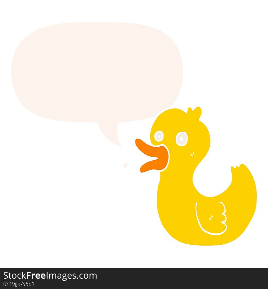 Cartoon Quacking Duck And Speech Bubble In Retro Style