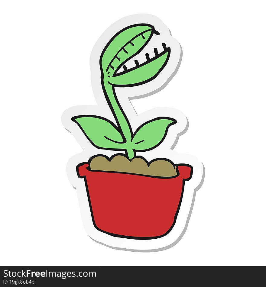 sticker of a cartoon venus fly trap