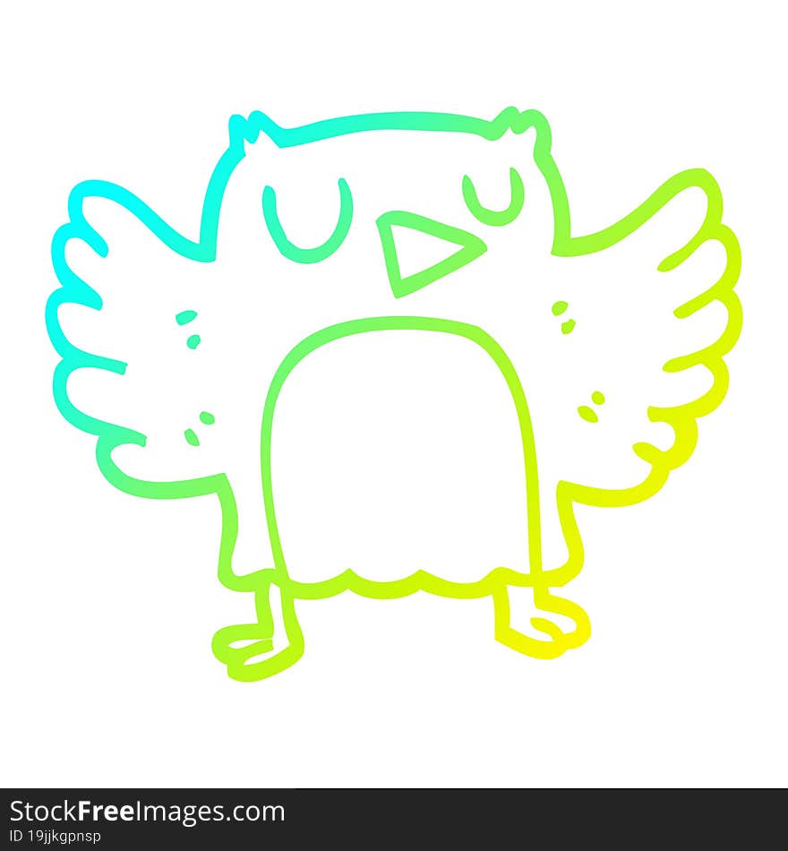 Cold Gradient Line Drawing Cartoon Owl