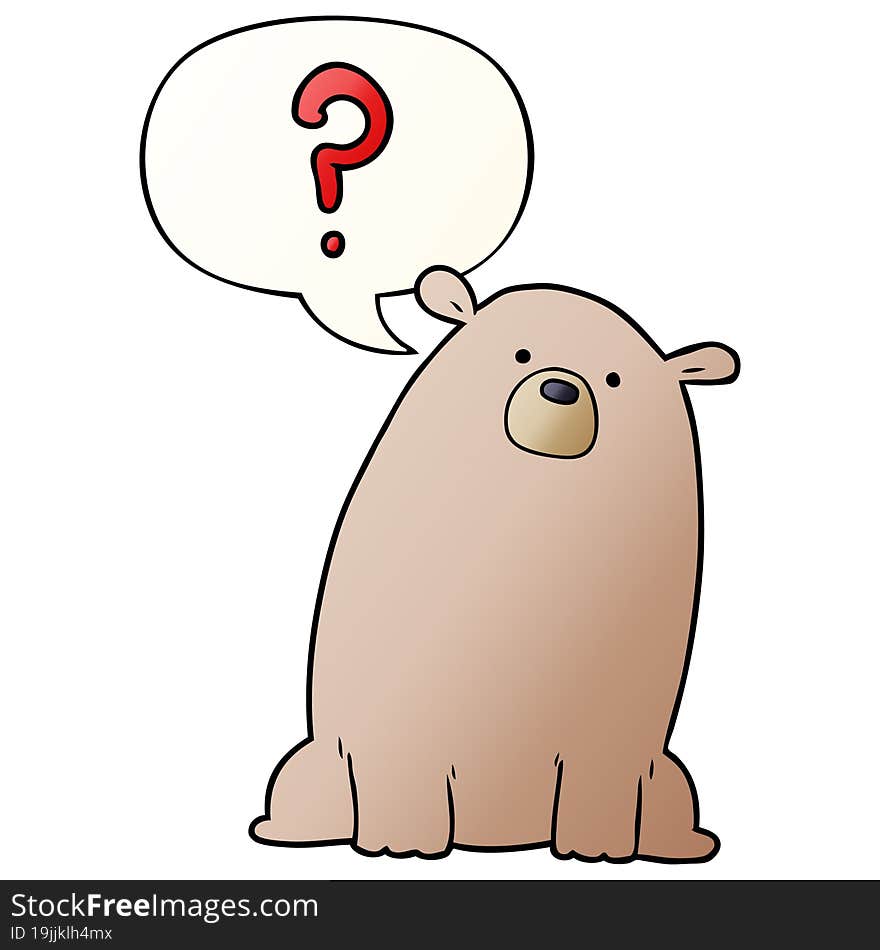 cartoon curious bear and speech bubble in smooth gradient style