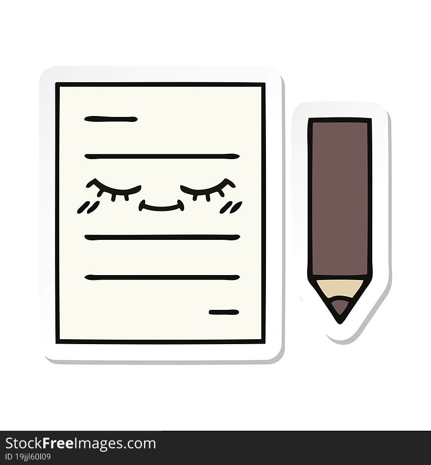 sticker of a cute cartoon test paper