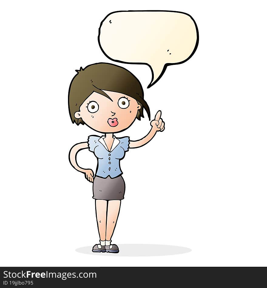 Cartoon Pretty Woman With Idea With Speech Bubble