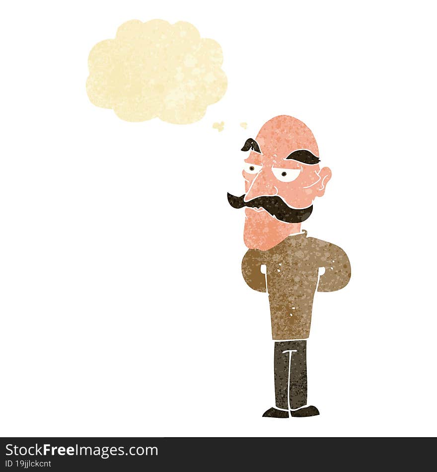 cartoon old man with mustache with thought bubble