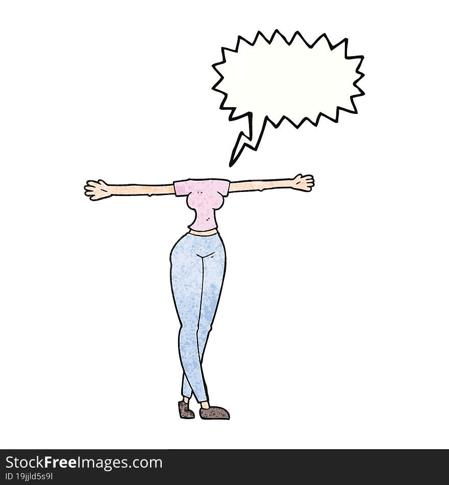 speech bubble textured cartoon female body with wide arms