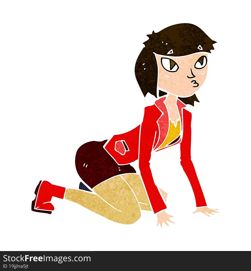 cartoon woman on hands and knees