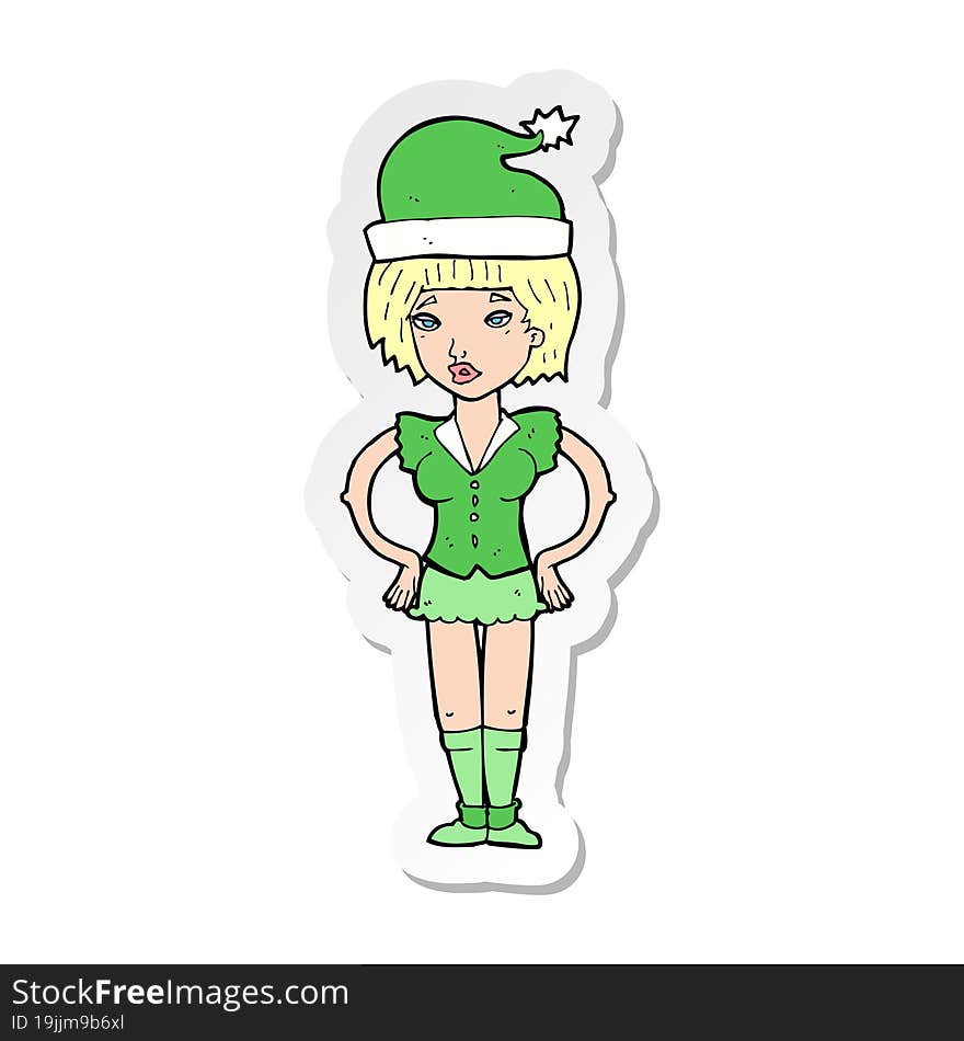 sticker of a cartoon woman in christmas elf outfit