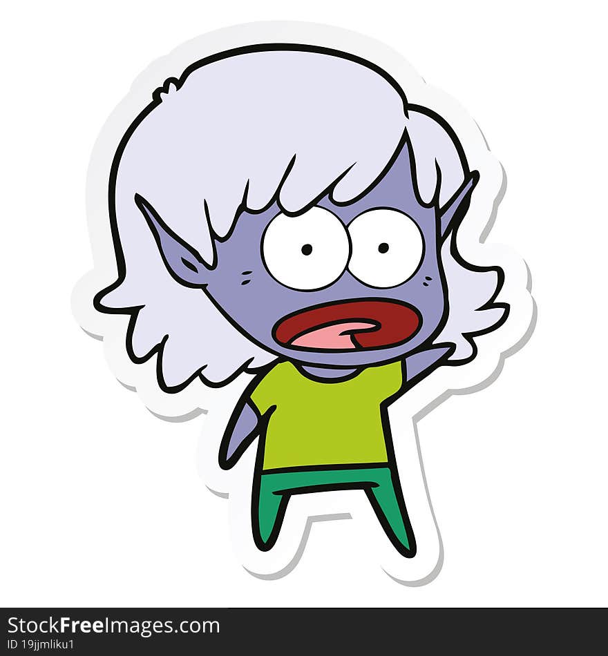 sticker of a cartoon shocked elf girl