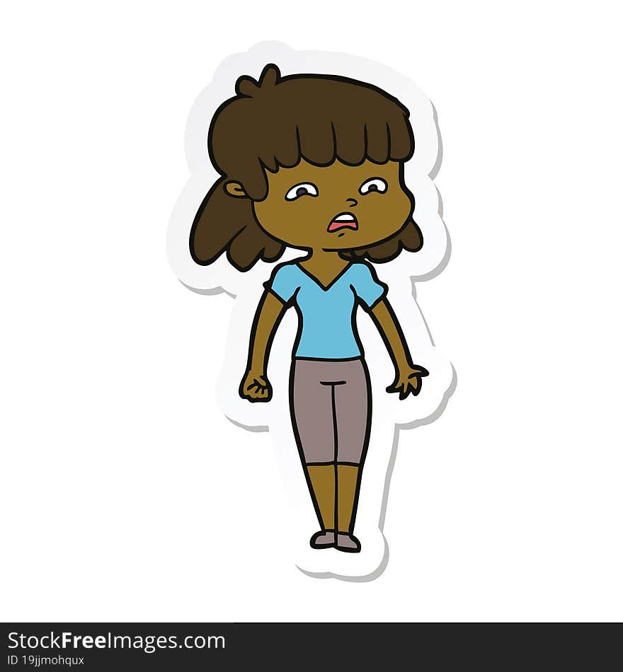 sticker of a cartoon worried woman