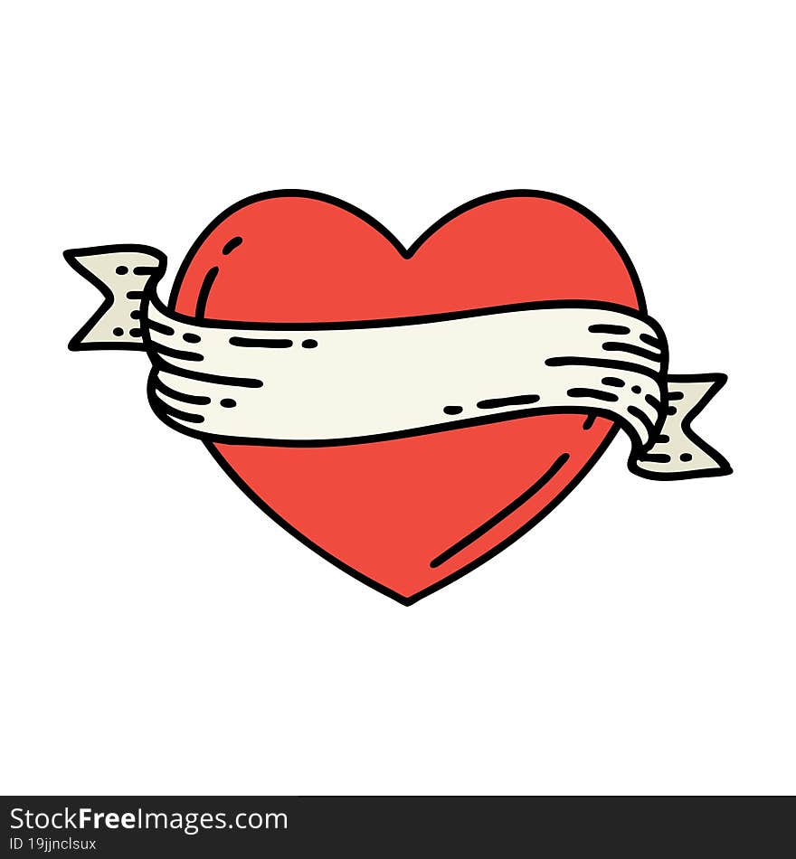 tattoo in traditional style of a heart and banner. tattoo in traditional style of a heart and banner